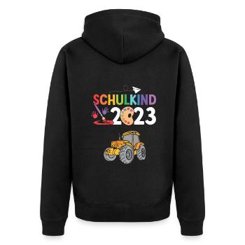 Traktor Schulanfang Schulkind 2023 - Unisex Premium Bio Zip Hoodie - Schwarz - Hinten - Nico (187cm)