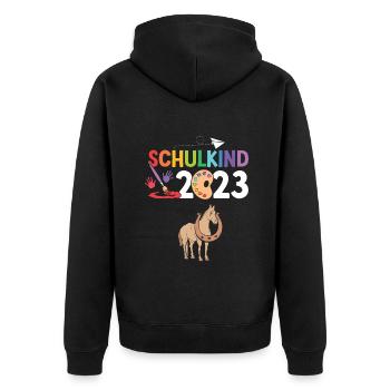 Pferd Schulanfang Schulkind 2023 - Unisex Premium Bio Zip Hoodie - Schwarz - Hinten - Nico (187cm)