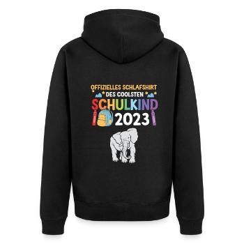 Elefant Schulanfang Schulkind 2023 - Unisex Premium Bio Zip Hoodie - Schwarz - Hinten - Nico (187cm)
