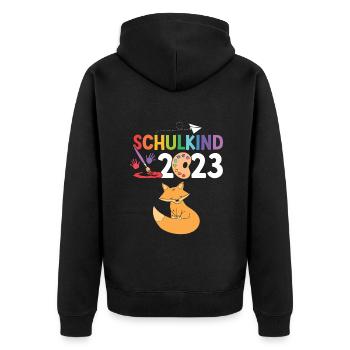 Fuchs Schulanfang Schulkind 2023 - Unisex Premium Bio Zip Hoodie - Schwarz - Hinten - Nico (187cm)