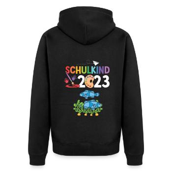 Fische Schulanfang Schulkind 2023 - Unisex Premium Bio Zip Hoodie - Schwarz - Hinten - Nico (187cm)