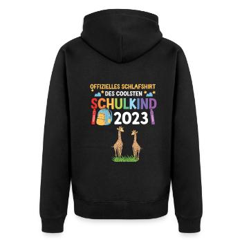 Giraffe Schulanfang Schulkind 2023 - Unisex Premium Bio Zip Hoodie - Schwarz - Hinten - Nico (187cm)
