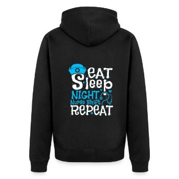 Eat Sleep Night Nurse Shift Repeat - Unisex Premium Bio Zip Hoodie - Schwarz - Hinten - Nico (187cm)