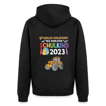 Traktor Schulanfang Schulkind 2023 - Unisex Premium Bio Zip Hoodie - Schwarz - Hinten - Nico (187cm)