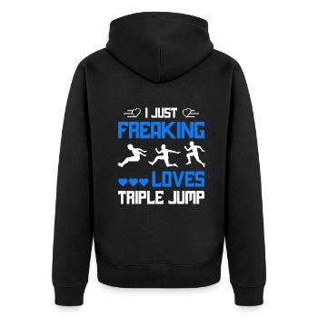 I just freaking loves Tripple Jump - Unisex Premium Bio Zip Hoodie - Schwarz - Hinten - Nico (187cm)