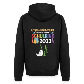 Panda Schulanfang Schulkind 2023 - Unisex Premium Bio Zip Hoodie - Schwarz - Hinten - Nico (187cm)