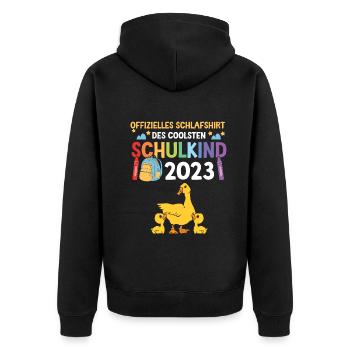 Ente Schulanfang Schulkind 2023 - Unisex Premium Bio Zip Hoodie - Schwarz - Hinten - Nico (187cm)