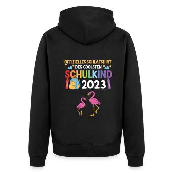 Flamingo Schulanfang Schulkind 2023 - Unisex Premium Bio Zip Hoodie - Schwarz - Hinten - Nico (187cm)