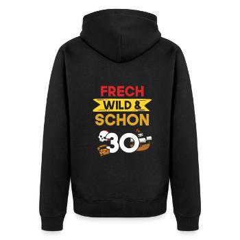 Geschenk 30 Jahre Geburtstag Pirat - Unisex Premium Bio Zip Hoodie - Schwarz - Hinten - Nico (187cm)