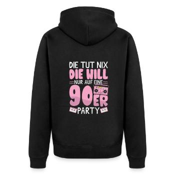 Die will nur auf eine 90er Party - Unisex Premium Bio Zip Hoodie - Schwarz - Hinten - Nico (187cm)