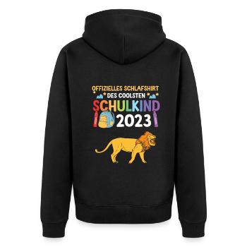 Löwe Schulanfang Schulkind 2023 - Unisex Premium Bio Zip Hoodie - Schwarz - Hinten - Nico (187cm)