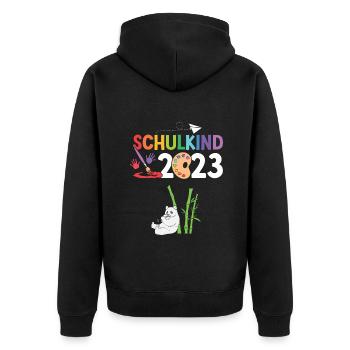 Panda Schulanfang Schulkind 2023 - Unisex Premium Bio Zip Hoodie - Schwarz - Hinten - Nico (187cm)
