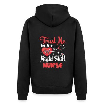 Trust me im a Night Shift Nurse - Unisex Premium Bio Zip Hoodie - Schwarz - Hinten - Nico (187cm)