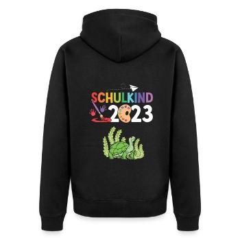 Schildkröte Schulanfang Schulkind 2023 - Unisex Premium Bio Zip Hoodie - Schwarz - Hinten - Nico (187cm)