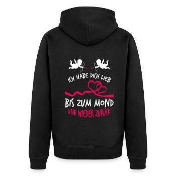 Ich Habe Dich lieb bis zum Mond Valentinstag - Unisex Premium Bio Zip Hoodie - Schwarz - Hinten - Nico (187cm)