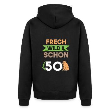 Geschenk 50 Jahre Geburtstag Affe - Unisex Premium Bio Zip Hoodie - Schwarz - Hinten - Nico (187cm)