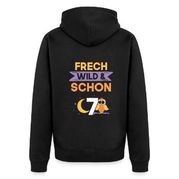 7 Jahre Geburtstag Junge Mädchen Eule - Unisex Premium Bio Zip Hoodie - Schwarz - Hinten - Nico (187cm)