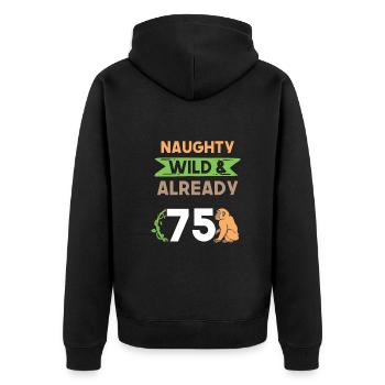 Geschenk 75 Jahre Geburtstag Affe - Unisex Premium Bio Zip Hoodie - Schwarz - Hinten - Nico (187cm)