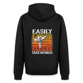 Easily Distracted By Taekwondo - Unisex Premium Bio Zip Hoodie - Schwarz - Hinten - Nico (187cm)