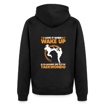Wake up in the morning and play do Taekwond - Unisex Premium Bio Zip Hoodie - Schwarz - Hinten - Nico (187cm)