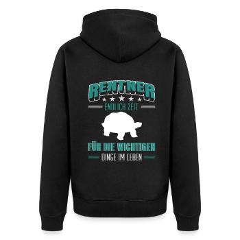 Rentner Rente Rentenbeginn Schildkröte - Unisex Premium Bio Zip Hoodie - Schwarz - Hinten - Nico (187cm)