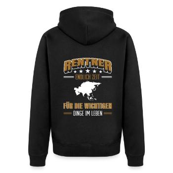 Rentner Rente Rentenbeginn Asien - Unisex Premium Bio Zip Hoodie - Schwarz - Hinten - Nico (187cm)
