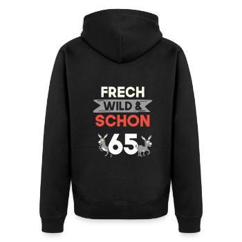 Geschenk 65 Jahre Geburtstag Esel - Unisex Premium Bio Zip Hoodie - Schwarz - Hinten - Nico (187cm)