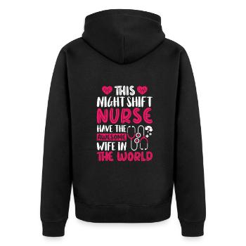 This Night Shift Nurse have the awesome - Unisex Premium Bio Zip Hoodie - Schwarz - Hinten - Nico (187cm)