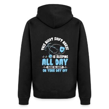 This Night Shift Nurse is sleeping all day - Unisex Premium Bio Zip Hoodie - Schwarz - Hinten - Nico (187cm)