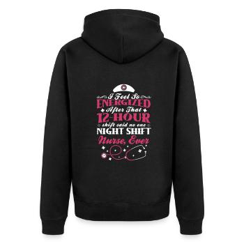 Night Shift Nurse ever - Unisex Premium Bio Zip Hoodie - Schwarz - Hinten - Nico (187cm)