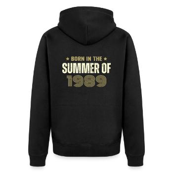 Jahrgang 1989 Jahrgang 1989 Geburtstagsgeschenk - Unisex Premium Bio Zip Hoodie - Schwarz - Hinten - Nico (187cm)