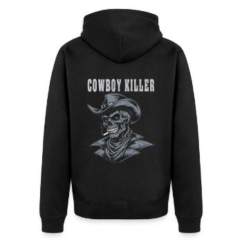 Cowboy Killer Skull Tee Western Totenkopf Design - Unisex Premium Organic Zip Hoodie - black - Back - Nico (187cm)