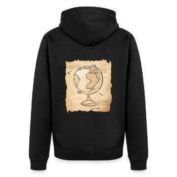 Geography - Vintage Globe & Pointer - Unisex Premium Organic Zip Hoodie - black - Back - Nico (187cm)
