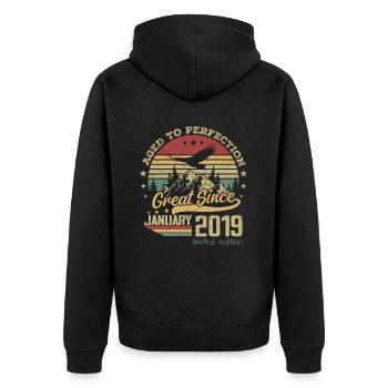 5 years Old to Perfection born: January 2019 - Unisex Premium Organic Zip Hoodie - black - Back - Nico (187cm)