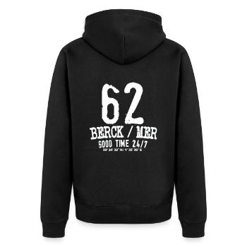 62 Berck sur Mer Gute Zeit 24 7 - Unisex Premium Bio Zip Hoodie - Schwarz - Hinten - Nico (187cm)