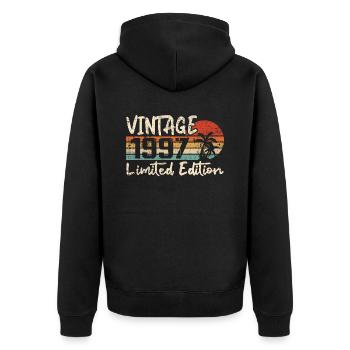 Jahrgang 1997 Jahrgang 1997 Geburtstagsgeschenk - Unisex Premium Bio Zip Hoodie - Schwarz - Hinten - Nico (187cm)