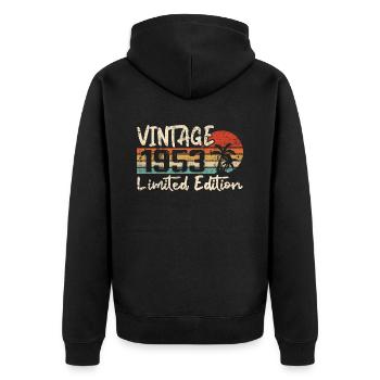 Jahrgang 1953 Jahrgang 1953 Geburtstagsgeschenk - Unisex Premium Bio Zip Hoodie - Schwarz - Hinten - Nico (187cm)