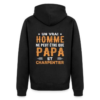 Ein richtiger Mann ist nur Papa und Zimmermann - Unisex Premium Bio Zip Hoodie - Schwarz - Hinten - Nico (187cm)