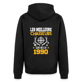 Anniversaire chasseur Née en 1990 - Veste à capuche bio Premium Unisexe - noir - Dos - Nico (187cm)