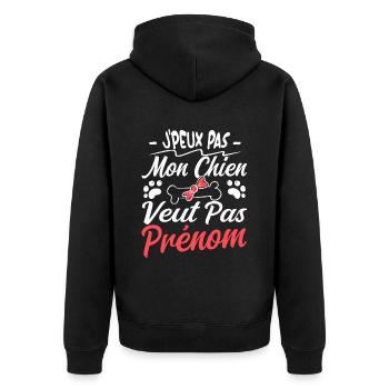 j'peux pas mon chien veut pas prénom - Veste à capuche bio Premium Unisexe - noir - Dos - Nico (187cm)