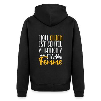 Mon chien est gentil. Attention à ma femme. - Veste à capuche bio Premium Unisexe - noir - Dos - Nico (187cm)