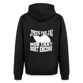 J'Peux Pas J'ai Mon Chat Dort Encore - Veste à capuche bio Premium Unisexe - noir - Dos - Nico (187cm)