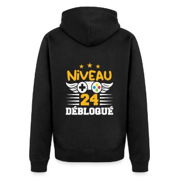 Niveau 24 Débloqué, cadeau de joueur - Veste à capuche bio Premium Unisexe - noir - Dos - Nico (187cm)