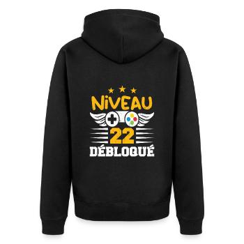Niveau 22 Débloqué, cadeau de joueur - Veste à capuche bio Premium Unisexe - noir - Dos - Nico (187cm)