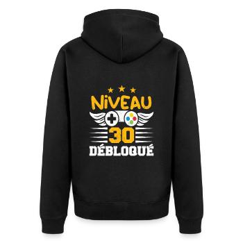 Niveau 30 Débloqué, cadeau de joueur - Veste à capuche bio Premium Unisexe - noir - Dos - Nico (187cm)