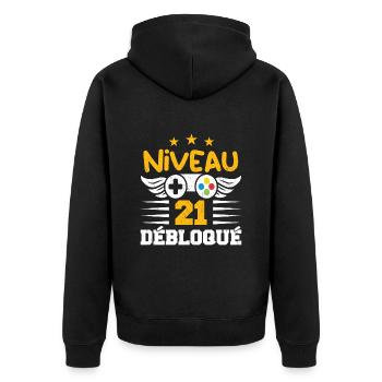 Niveau 21 Débloqué, cadeau de joueur - Veste à capuche bio Premium Unisexe - noir - Dos - Nico (187cm)