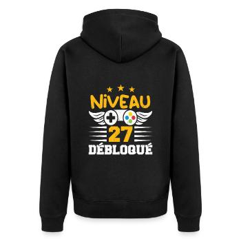 Niveau 27 Débloqué, cadeau de joueur - Veste à capuche bio Premium Unisexe - noir - Dos - Nico (187cm)