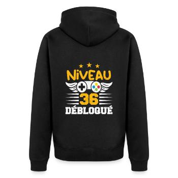 Niveau 36 Débloqué, cadeau de joueur - Veste à capuche bio Premium Unisexe - noir - Dos - Nico (187cm)