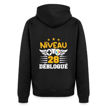 Niveau 28 Débloqué, cadeau de joueur - Veste à capuche bio Premium Unisexe - noir - Dos - Nico (187cm)