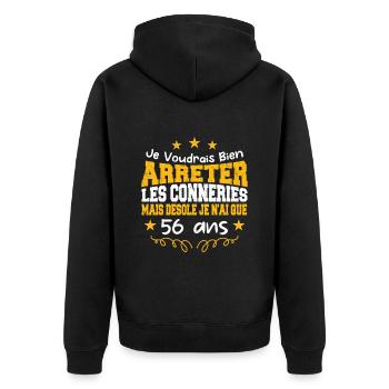 conneries 56 ans / cadeau anniversaire 56 ans - Veste à capuche bio Premium Unisexe - noir - Dos - Nico (187cm)